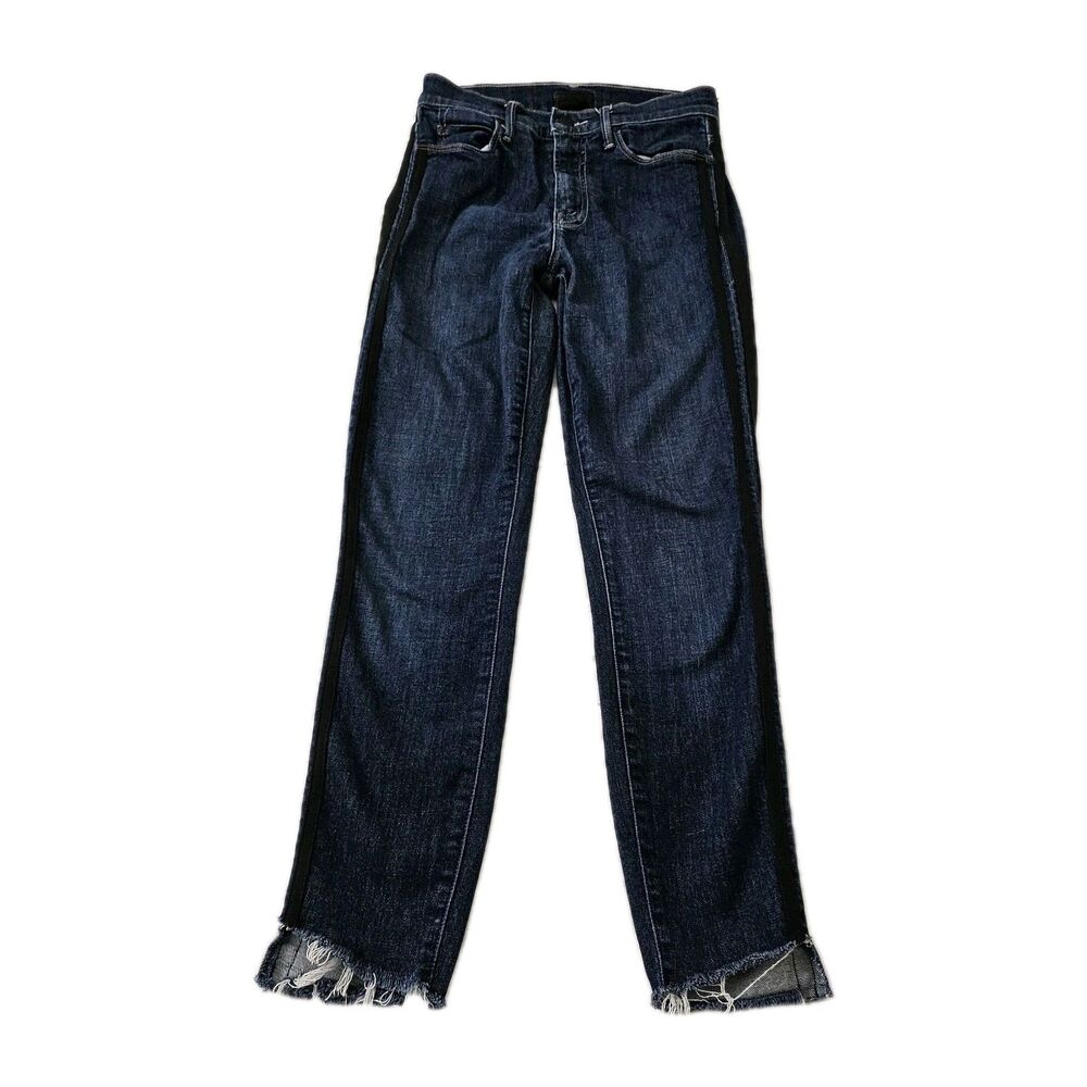 Mother Jeans 25โ Blue Stunner Zip Ankle Step Fray Raw Hem Sweeping Racer Stretch
